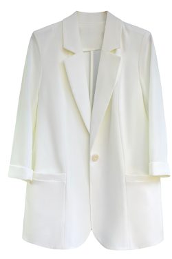 2025 Summer Thin Draped White Blazer for Women, Casual Professional One-Button Suit, Chic Office Wear