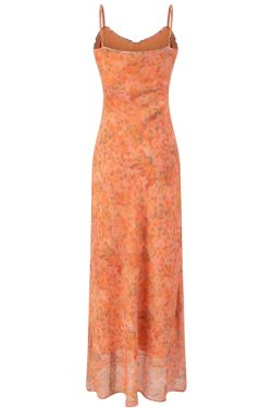 2025 Summer Women's Floral Spaghetti Strap Dress - French Style Vacation Long Orange Dress for Effortless Elegance