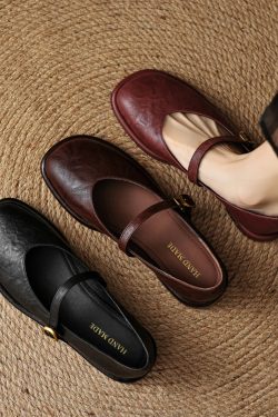 2025 Summer Women's Lambskin Mary Jane Flats - Round Toe, Shallow Mouth, Large Size 41-43, Trendy Casual Footwear