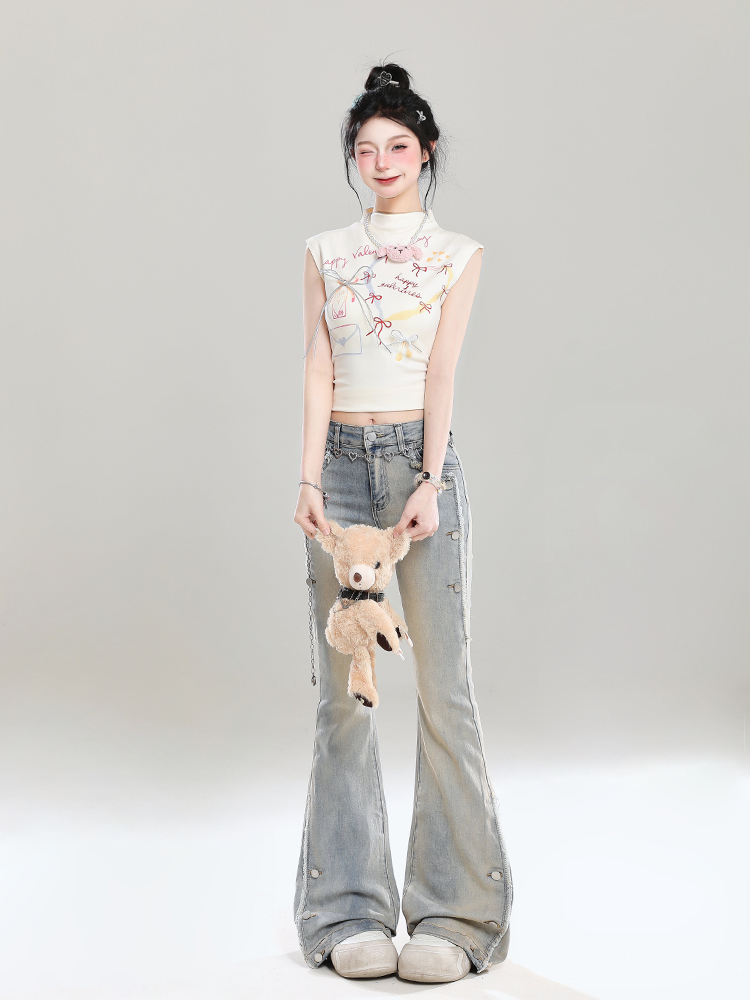 2025 Summer Women's Retro Flared Jeans, Slim Fit Bell-Bottom Pants, American Style, Popular Straight Leg Design 2025 Summer Women's Retro Flared Jeans, Slim Fit Bell-Bottom Pants, American Style, Popular Straight Leg Design