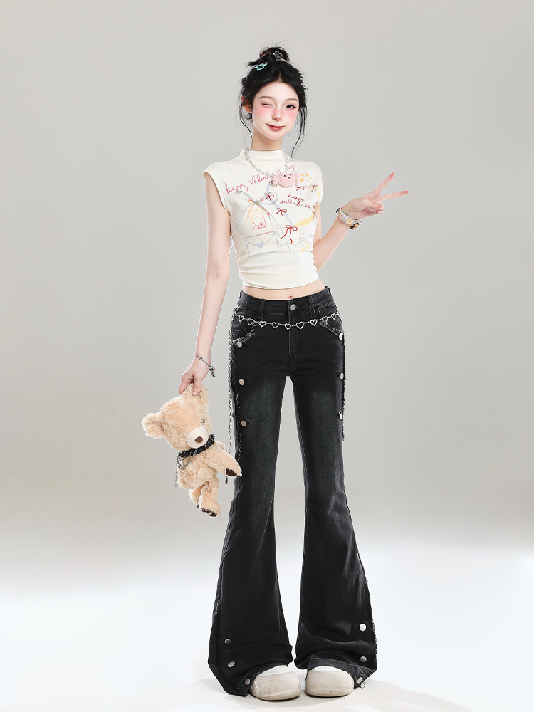 2025 Summer Women's Retro Flared Jeans, Slim Fit Bell-Bottom Pants, American Style, Popular Straight Leg Design 2025 Summer Women's Retro Flared Jeans, Slim Fit Bell-Bottom Pants, American Style, Popular Straight Leg Design