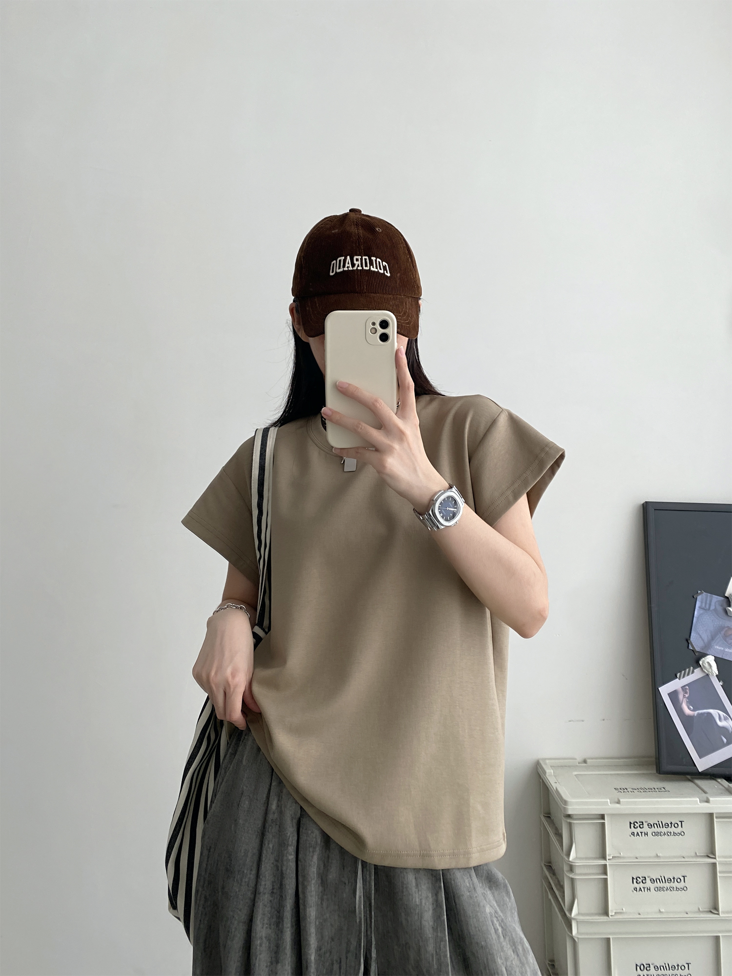 2025 Summer Women's Solid Color Short Sleeve T-Shirt with Small Flying Sleeves - Trendy Loose Slimming American Style 2025 Summer Women's Solid Color Short Sleeve T-Shirt with Small Flying Sleeves - Trendy Loose Slimming American Style