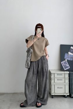 2025 Summer Women's Solid Color Short Sleeve T-Shirt with Small Flying Sleeves - Trendy Loose Slimming American Style