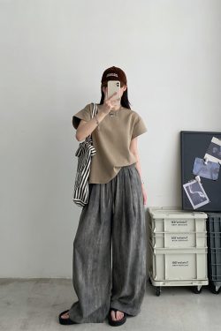 2025 Summer Women's Solid Color Short Sleeve T-Shirt with Small Flying Sleeves - Trendy Loose Slimming American Style