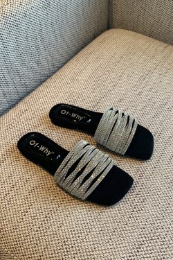 2025 Summer Women's Water Drill One-Word Sandals - Fairy Style Flat Korean Cool Footwear for Outdoor Wear