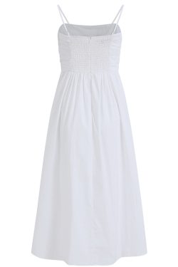 2025 Summer Women's White Spaghetti Strap Evening Gown - French-Style Long Dress for Vacation and Special Occasions