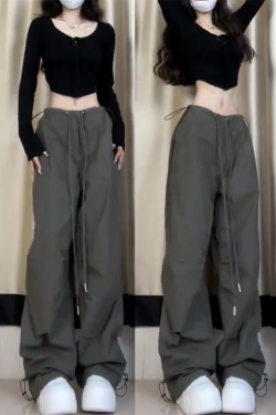 2025 Trendy American-Style Wide-Leg Cargo Pants for Women, Casual Retro Slim-Fit Street Dance & Jazz Sports Trousers
