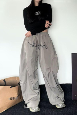 2025 Women's American Style Wide-Leg Cargo Pants, Loose Pleated Curved Knife Design, Casual Sports Jazz Dance Trousers