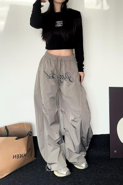 2025 Women's American Style Wide-Leg Cargo Pants, Loose Pleated Curved Knife Design, Casual Sports Jazz Dance Trousers