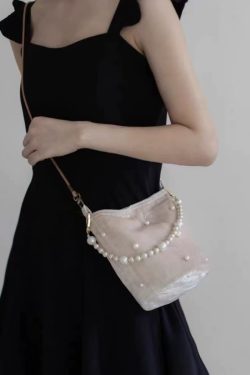 2025 Women's Chinese-Style High-End Pearl Velvet Bucket Bag - Niche Design Shoulder Crossbody Bag