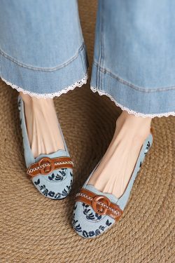 2025 Women's Color Block Canvas Slip-On Flats with Embroidery - Comfortable Round Toe Casual Footwear