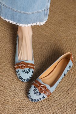 2025 Women's Color Block Canvas Slip-On Flats with Embroidery - Comfortable Round Toe Casual Footwear
