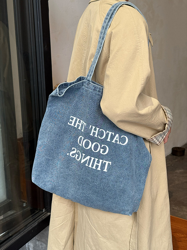 2025 Women's Large Capacity Denim Canvas Tote Bag, Casual Versatile Shoulder Bag in Trendy Style 2025 Women's Large Capacity Denim Canvas Tote Bag, Casual Versatile Shoulder Bag in Trendy Style