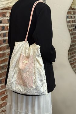 2025 Women's Pearl Luster Lace Canvas Bag - Large Capacity Commuter Tote Shoulder Bag for Students