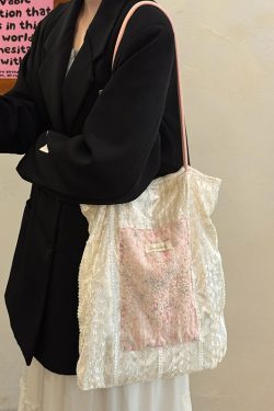 2025 Women's Pearl Luster Lace Canvas Bag - Large Capacity Commuter Tote Shoulder Bag for Students