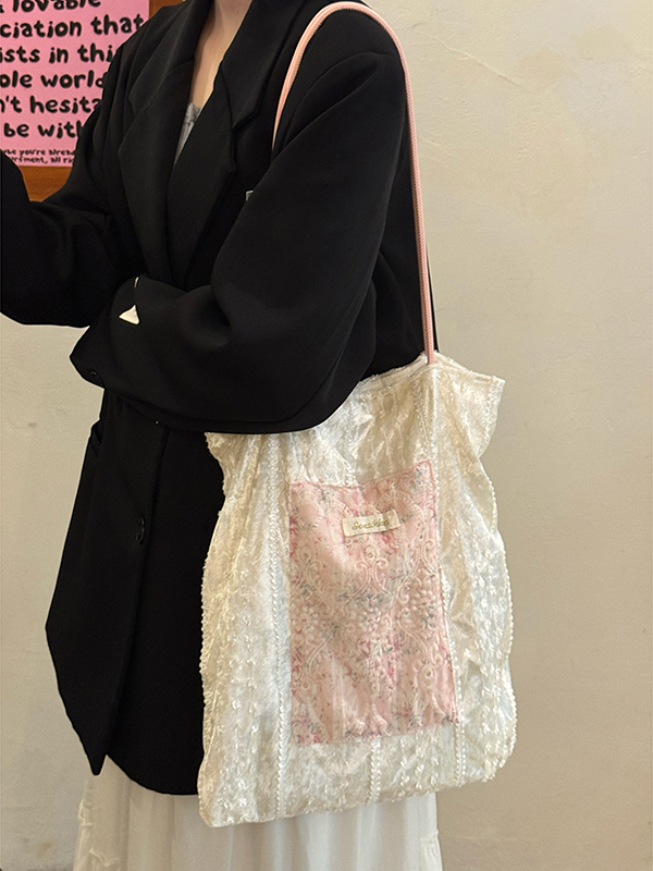 2025 Women's Pearl Luster Lace Canvas Bag - Large Capacity Commuter Tote Shoulder Bag for Students 2025 Women's Pearl Luster Lace Canvas Bag - Large Capacity Commuter Tote Shoulder Bag for Students