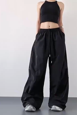 2025 Women's Red Cargo Pants - American Style Loose Parachute Pants, Slimming Drape, Hip-Hop Casual Sportswear