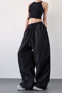 2025 Women's Red Cargo Pants - American Style Loose Parachute Pants, Slimming Drape, Hip-Hop Casual Sportswear