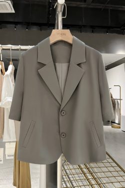 2025 Women's Vintage Short Blazer - Summer Thin Gray Textured Suit Jacket, Stylish High-Quality Fashion