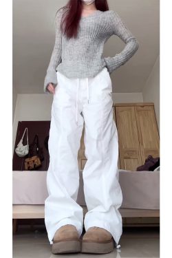 2025 Women's White Wide-Leg Work Pants, Loose Draped American Style, Casual Korean Fashion