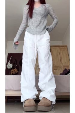 2025 Women's White Wide-Leg Work Pants, Loose Draped American Style, Casual Korean Fashion