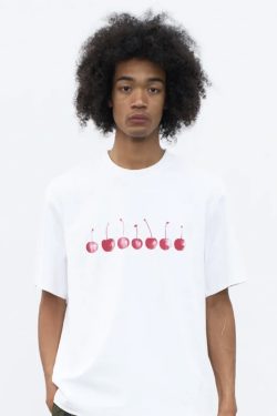 25SS Korean Style Cherry Print Casual Loose Heavyweight Cotton Short-Sleeve T-Shirt for Women - Age-Reducing Versatile Design