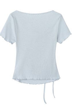 3D Butterfly Blue Off-Shoulder Top - Unique Waist-Cinched Blouse, Stylish Women's T-Shirt for Y2K and Casual Looks