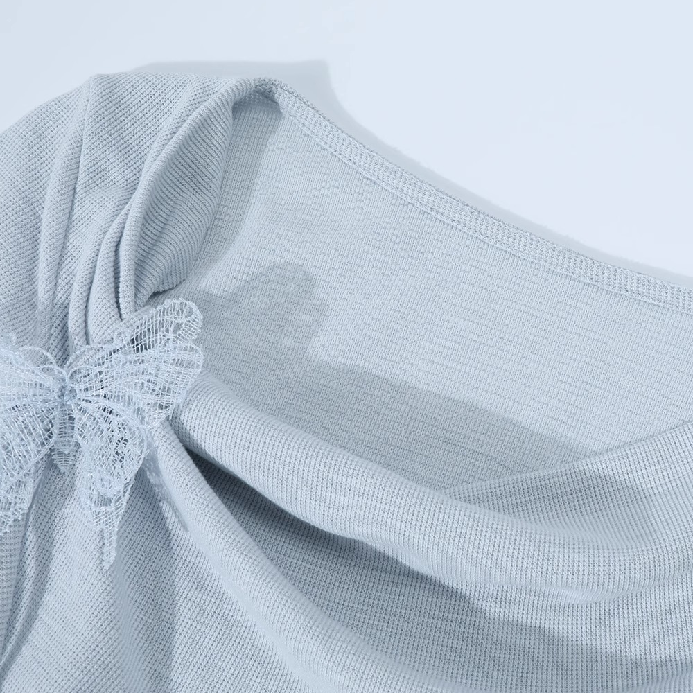 3D Butterfly Blue Off-Shoulder Top - Unique Waist-Cinched Blouse, Stylish Women's T-Shirt for Y2K and Casual Looks 3D Butterfly Blue Off-Shoulder Top - Unique Waist-Cinched Blouse, Stylish Women's T-Shirt for Y2K and Casual Looks