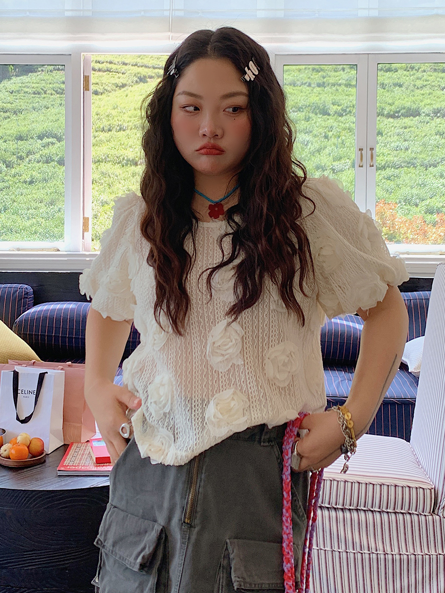 3D Floral Lace T-Shirt for Women, Short Sleeve, Summer 2025 Unique Design, Y2K Inspired Top 3D Floral Lace T-Shirt for Women, Short Sleeve, Summer 2025 Unique Design, Y2K Inspired Top