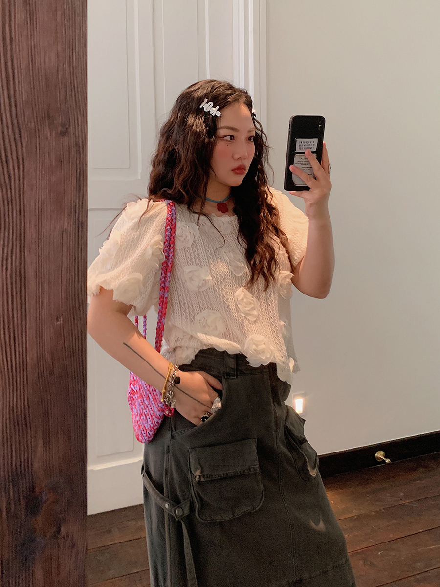 3D Floral Lace T-Shirt for Women, Short Sleeve, Summer 2025 Unique Design, Y2K Inspired Top 3D Floral Lace T-Shirt for Women, Short Sleeve, Summer 2025 Unique Design, Y2K Inspired Top