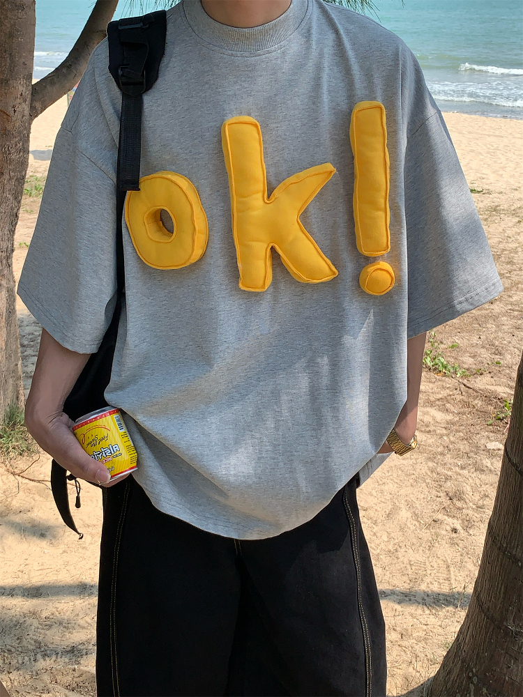 3D OK Letter Printed Short Sleeve T-Shirt for Men and Women, Casual Summer Loose Fit Vintage Style Tee 3D OK Letter Printed Short Sleeve T-Shirt for Men and Women, Casual Summer Loose Fit Vintage Style Tee