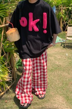 3D OK Letter Printed Short Sleeve T-Shirt for Men and Women, Casual Summer Loose Fit Vintage Style Tee