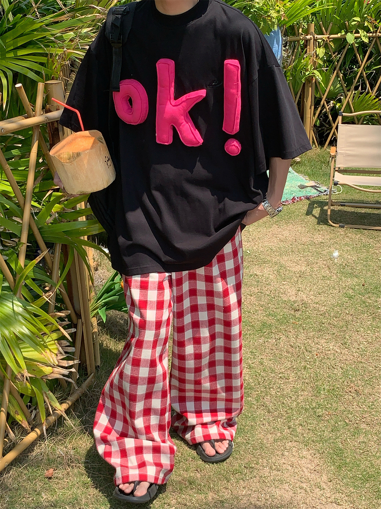 3D OK Letter Printed Short Sleeve T-Shirt for Men and Women, Casual Summer Loose Fit Vintage Style Tee 3D OK Letter Printed Short Sleeve T-Shirt for Men and Women, Casual Summer Loose Fit Vintage Style Tee