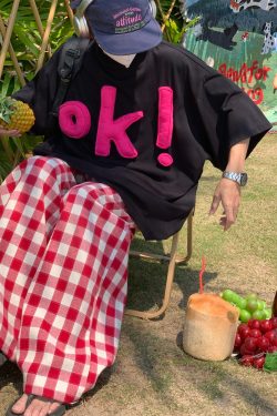 3D OK Letter Printed Short Sleeve T-Shirt for Men and Women, Casual Summer Loose Fit Vintage Style Tee