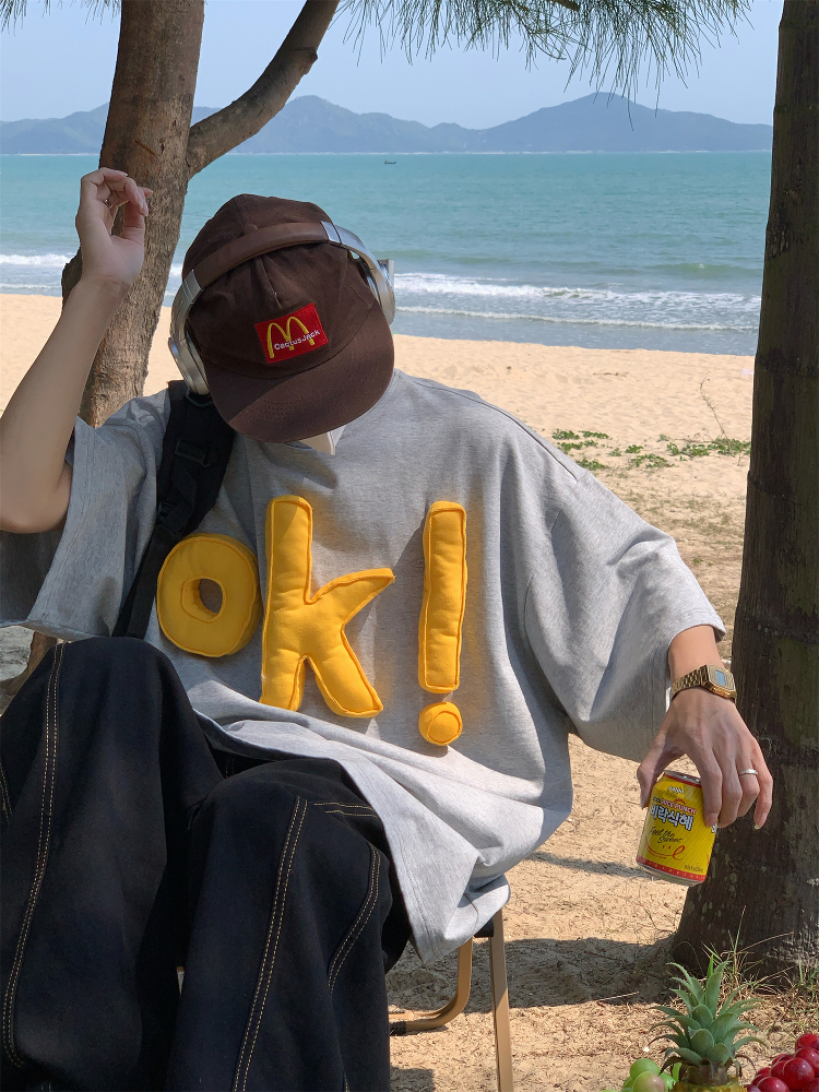 3D OK Letter Printed Short Sleeve T-Shirt for Men and Women, Casual Summer Loose Fit Vintage Style Tee 3D OK Letter Printed Short Sleeve T-Shirt for Men and Women, Casual Summer Loose Fit Vintage Style Tee