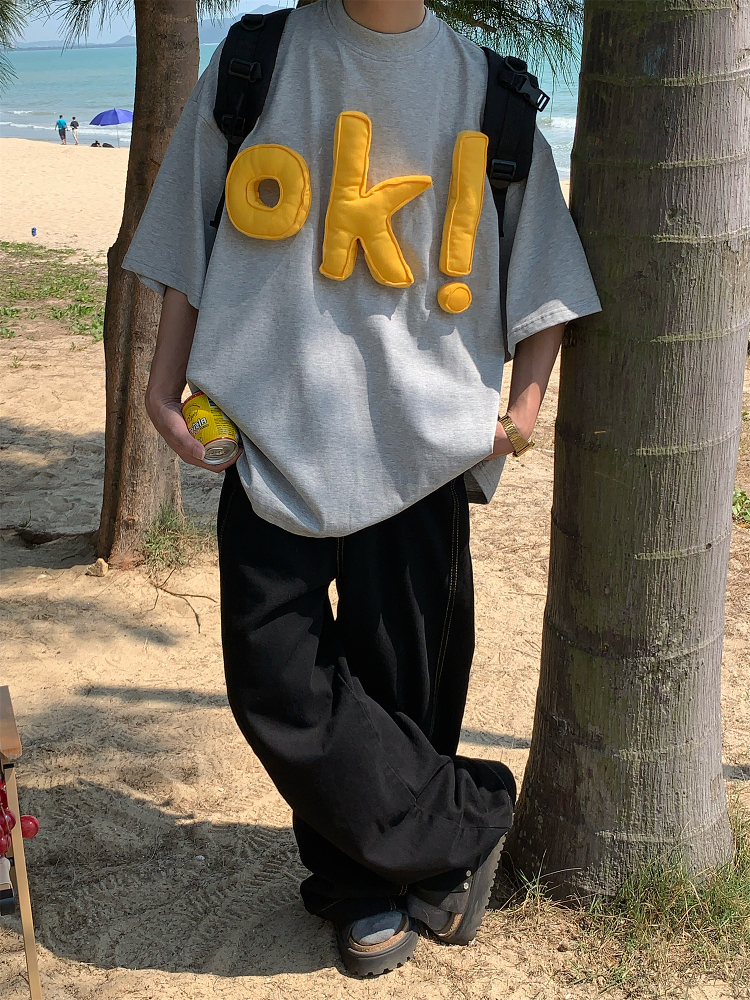 3D OK Letter Short Sleeve T-Shirt for Men and Women, Loose Fit Unisex Summer Tee, Vintage-Inspired Casual Wear 3D OK Letter Short Sleeve T-Shirt for Men and Women, Loose Fit Unisex Summer Tee, Vintage-Inspired Casual Wear