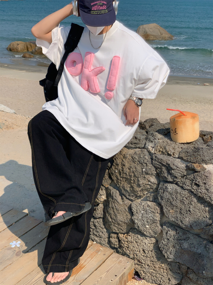 3D OK Letter Short Sleeve T-Shirt for Men and Women, Loose Fit Unisex Summer Tee, Vintage-Inspired Casual Wear 3D OK Letter Short Sleeve T-Shirt for Men and Women, Loose Fit Unisex Summer Tee, Vintage-Inspired Casual Wear