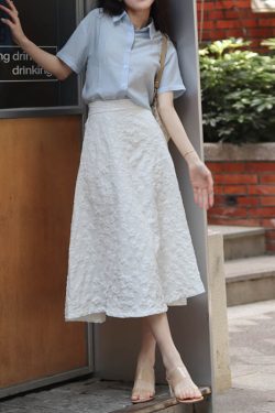 3D Relief Floral Umbrella Skirt with Pockets, High-Waisted A-Line, Vintage Black and White, Women's Spring Summer Fashion