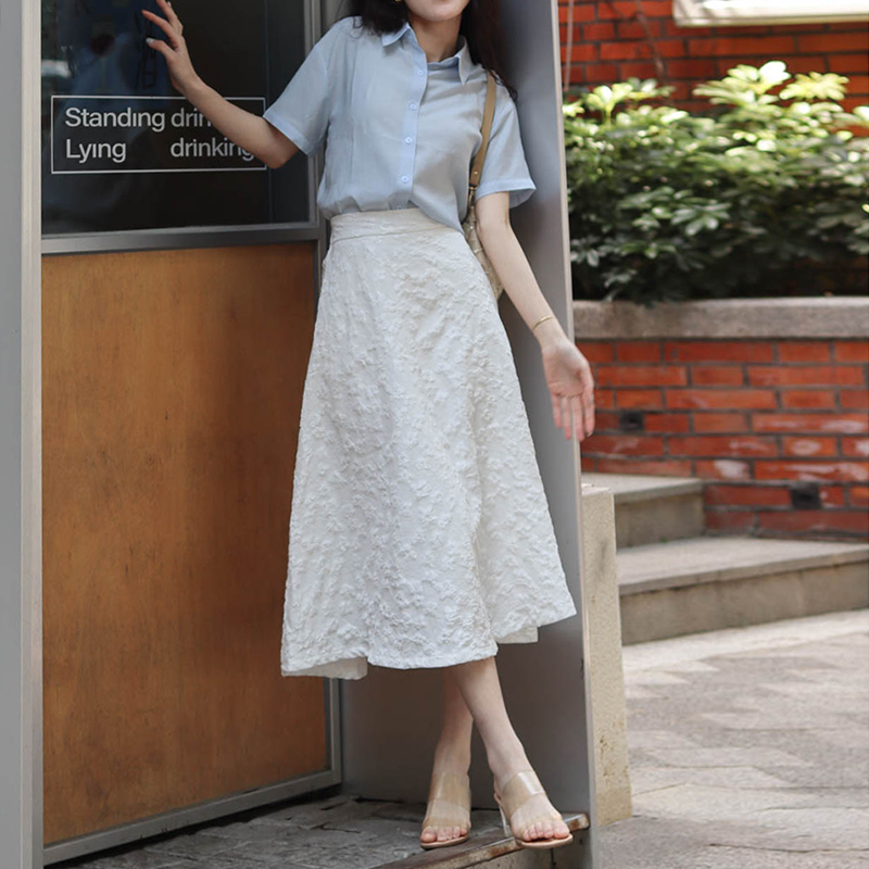 3D Relief Floral Umbrella Skirt with Pockets, High-Waisted A-Line, Vintage Black and White, Women's Spring Summer Fashion 3D Relief Floral Umbrella Skirt with Pockets, High-Waisted A-Line, Vintage Black and White, Women's Spring Summer Fashion