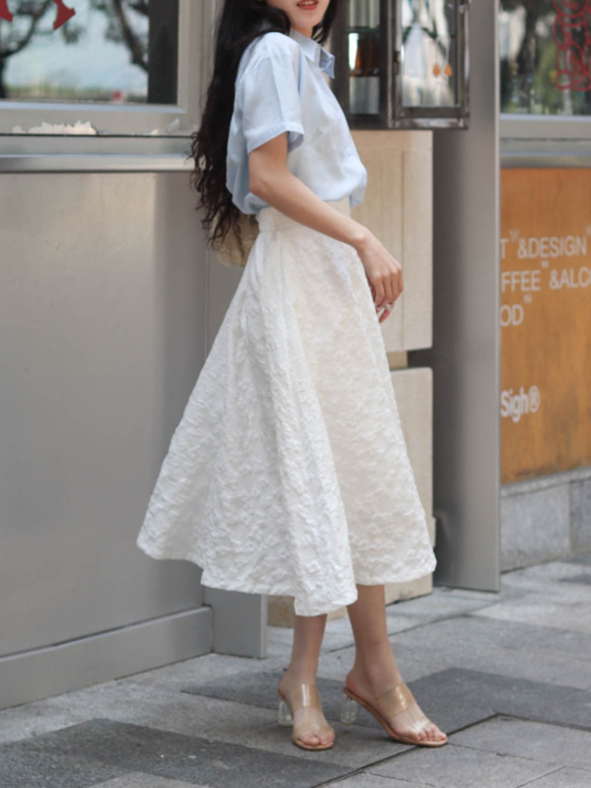 3D Relief Floral Umbrella Skirt with Pockets, High-Waisted A-Line, Vintage Black and White, Women's Spring Summer Fashion 3D Relief Floral Umbrella Skirt with Pockets, High-Waisted A-Line, Vintage Black and White, Women's Spring Summer Fashion