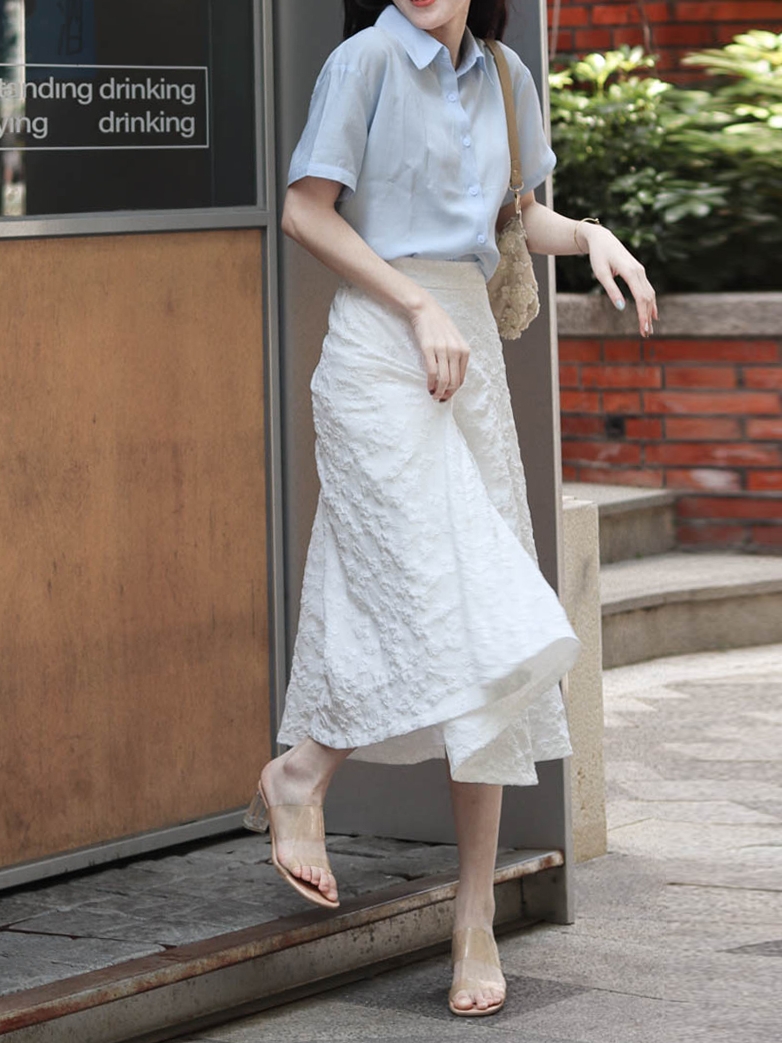 3D Relief Floral Umbrella Skirt with Pockets, High-Waisted A-Line, Vintage Black and White, Women's Spring Summer Fashion 3D Relief Floral Umbrella Skirt with Pockets, High-Waisted A-Line, Vintage Black and White, Women's Spring Summer Fashion