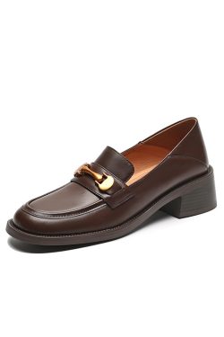 4.5 cm Italian-Style Soft Sole Leather Shoes with Metal Buckle - Comfortable Fashion Footwear