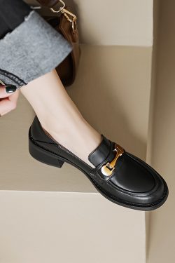 4.5 cm Italian-Style Soft Sole Leather Shoes with Metal Buckle - Comfortable Fashion Footwear