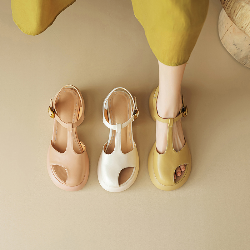 7 cm Thick-Soled Italian-Style Genuine Leather Sandals - Comfortable Soft Sole Fashion for Outdoor Versatility 7 cm Thick-Soled Italian-Style Genuine Leather Sandals - Comfortable Soft Sole Fashion for Outdoor Versatility