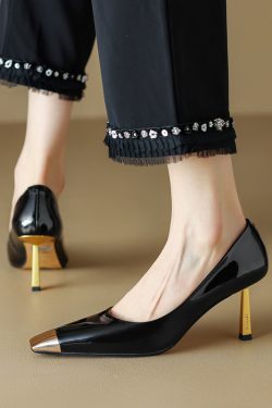7.5 cm Italian-Style Patent Leather Stiletto Heels for Women - Comfortable Soft Sole, Sexy Genuine Leather Design