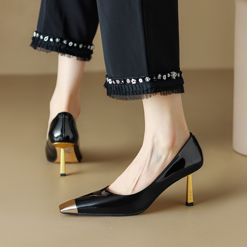 7.5 cm Italian-Style Patent Leather Stiletto Heels for Women - Comfortable Soft Sole, Sexy Genuine Leather Design 7.5 cm Italian-Style Patent Leather Stiletto Heels for Women - Comfortable Soft Sole, Sexy Genuine Leather Design