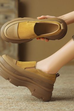 8 cm Italian-Style Soft Sole Genuine Leather Thick-Soled Shoes for Petite Women - Comfortable Spring and Autumn Footwear