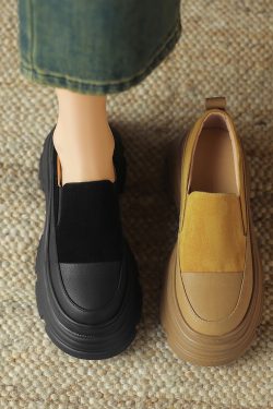8 cm Italian-Style Soft Sole Genuine Leather Thick-Soled Shoes for Petite Women - Comfortable Spring and Autumn Footwear