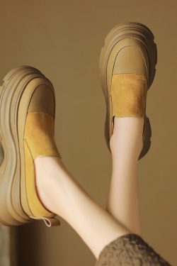 8 cm Italian-Style Soft Sole Genuine Leather Thick-Soled Shoes for Petite Women - Comfortable Spring and Autumn Footwear