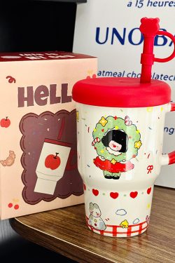 800ml Ceramic Straight Body Mug - Extra Large Capacity, Aesthetic Design, Perfect Gift for Girls and Friends, Stylish Straw Water Cup